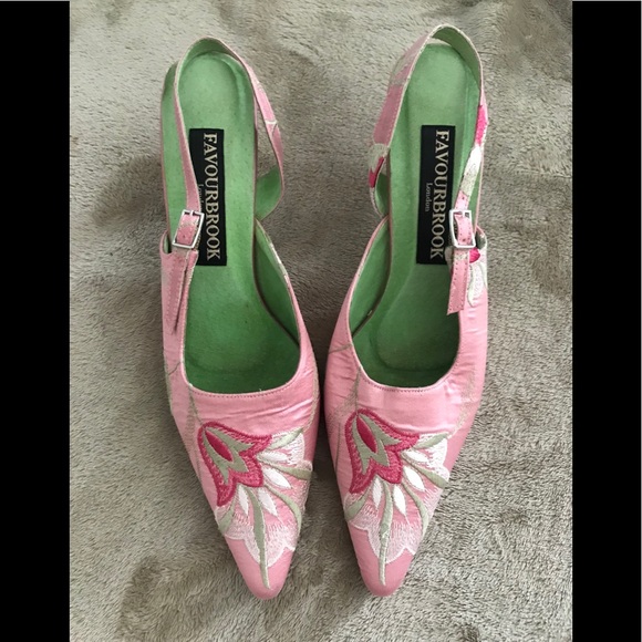 FAVOURBROOK Shoes - Pink embroidered sling back heels from FAVOURBROOK